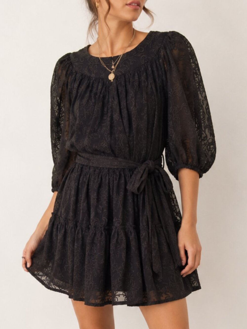 ANTHRPOLOGIE Eri+Ali Astrid Black Embroidered Puff Sleeve Mini Dress Sz PXS EUC
